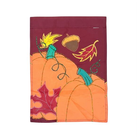 Fall Themed Pumpkin and Leaves Outdoor Mini Garden Flag Burgundy Orange - Picture 2 of 3